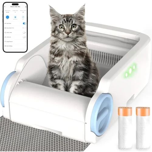 Cleaning Cat Litter Box, Open-Top Automatic Litter Box for Multiple Cats with App Control,