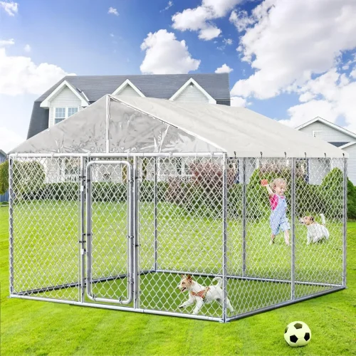 118"L X 118"W X 83"H Dog Run Enclosure House with Waterproof Double-Sided Usable Cover,