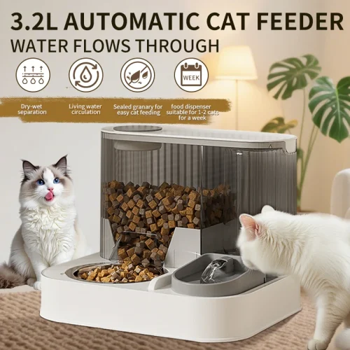 Cat Food Dispenser, Cat Automatic Feeder with Pet Bowl,