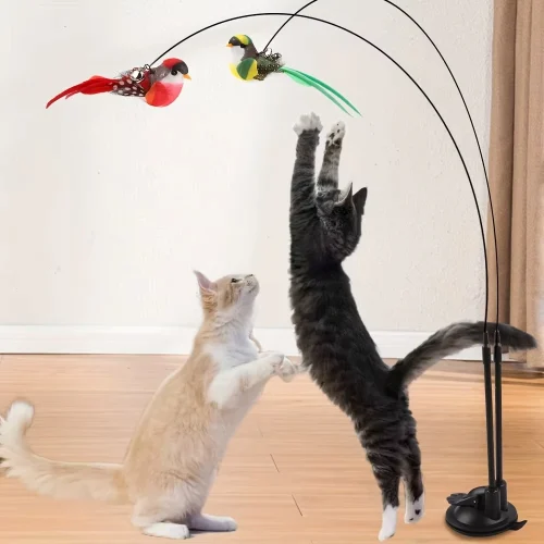 Interactive Cat Wand - Non-slip suction cup base and double-locking grip design.