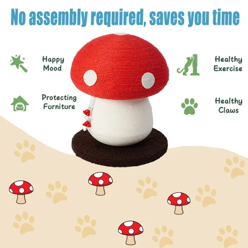 Red Mushroom-Shaped Sisal Cat Scratching Post.